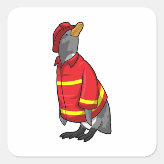 Pinguïn als brandweerman met Helmet Vierkante Sticker (Voorkant)