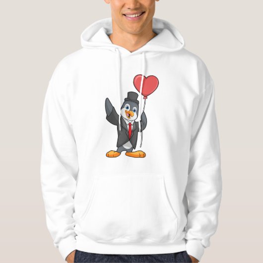 Pinguïn als Bruidegom met Hartballon Hoodie (Voorkant)