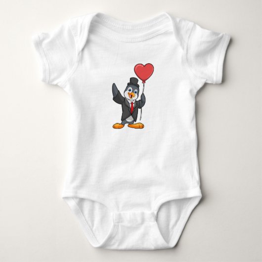 Pinguïn als Bruidegom met Hartballon Romper (Voorkant)