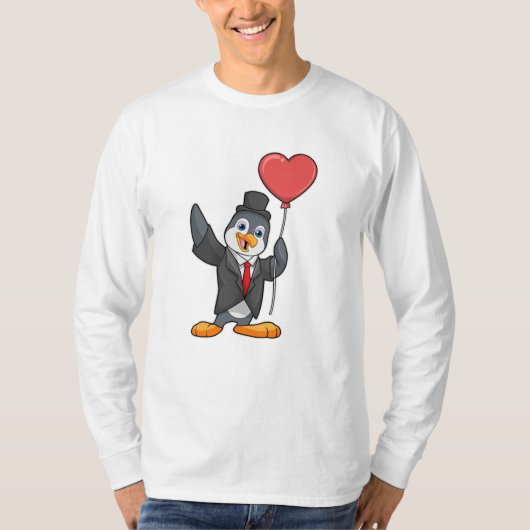 Pinguïn als Bruidegom met Hartballon T-shirt (Voorkant)