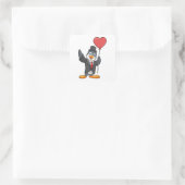 Pinguïn als Bruidegom met Hartballon Vierkante Sticker (Tas)