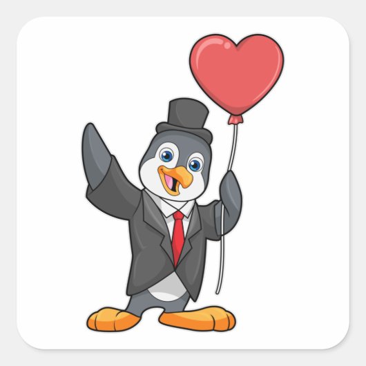 Pinguïn als Bruidegom met Hartballon Vierkante Sticker (Voorkant)
