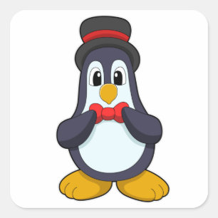 Pinguïn als bruidegom met lint en hoed vierkante sticker