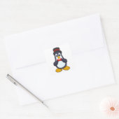 Pinguïn als bruidegom met lint en hoed vierkante sticker (Envelop)