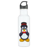 Pinguïn als bruidegom met lint en hoed waterfles  (Voorkant)