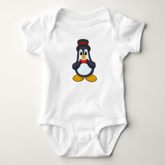 Pinguïn als Bruidegom met Lint & Hoed Romper (Voorkant)