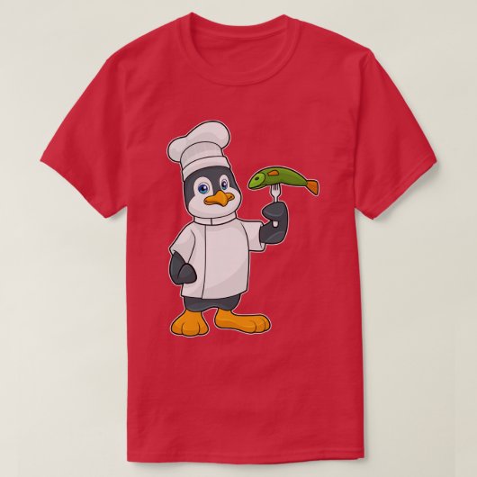 Pinguïn als Cook met Fish Cooking schort T-shirt (Design voorkant)