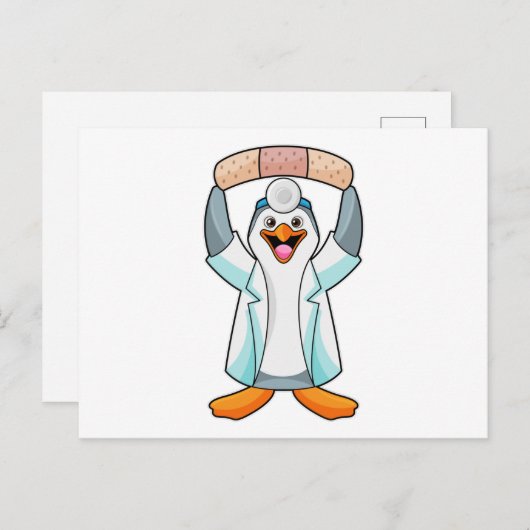 Pinguïn als dokter met gips briefkaart (Voorkant / Achterkant)