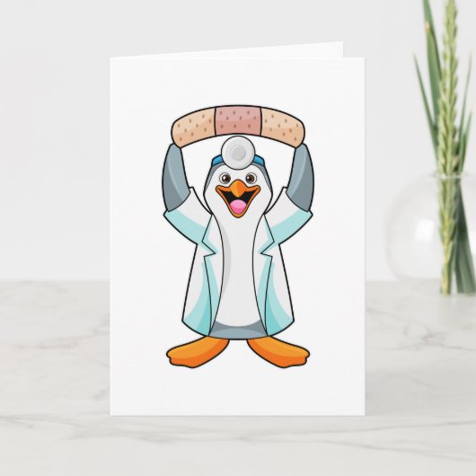Pinguïn als dokter met gips kaart (Voorkant)