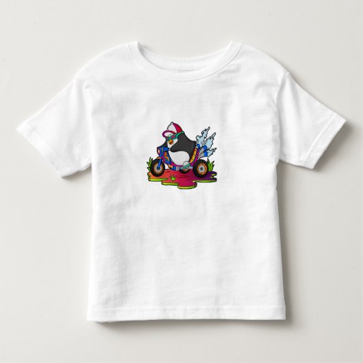 Pinguïn als fietser met motorfiets kinder shirts (Voorkant)
