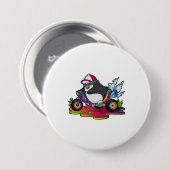 Pinguïn als fietser met motorfiets ronde button 7,6 cm (Voorkant /achterkant)