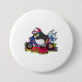 Pinguïn als fietser met motorfiets ronde button 7,6 cm (Voorkant)