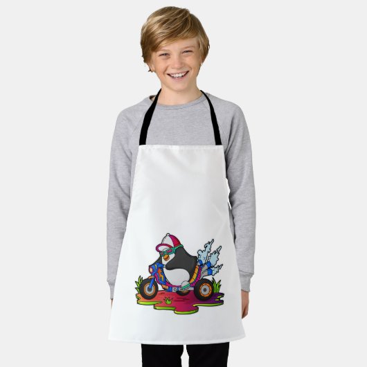 Pinguïn als fietser met motorfiets schort (Gedragen)