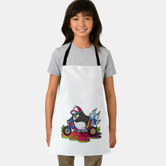 Pinguïn als fietser met motorfiets schort (Insitu)