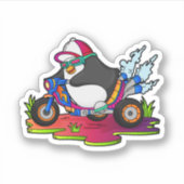 Pinguïn als fietser met motorfiets sticker (Voorkant)