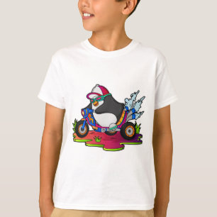 Pinguïn als fietser met motorfiets t-shirt