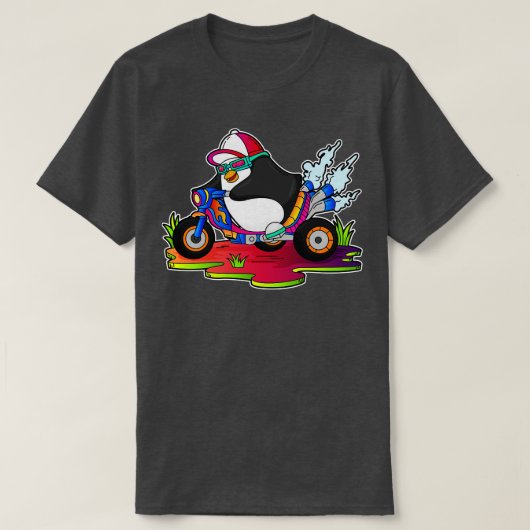 Pinguïn als fietser met motorfiets t-shirt (Design voorkant)