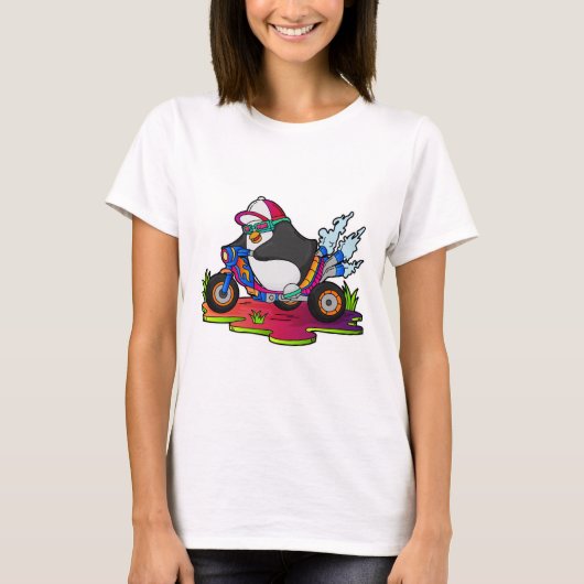Pinguïn als fietser met motorfiets t-shirt (Voorkant)