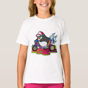 Pinguïn als fietser met motorfiets t-shirt