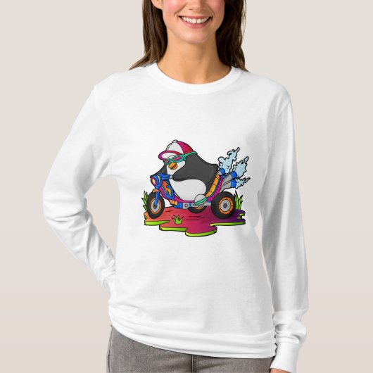 Pinguïn als fietser met motorfiets t-shirt (Voorkant)