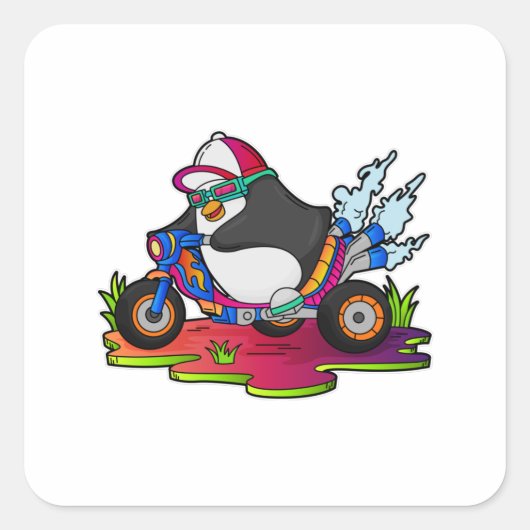 Pinguïn als fietser met motorfiets vierkante sticker