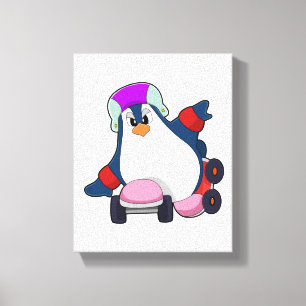 Pinguïn als gealigneerde Skater met gealigneerde S Canvas Afdruk