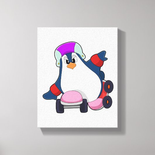Pinguïn als gealigneerde Skater met gealigneerde S Canvas Afdruk (Voorkant)