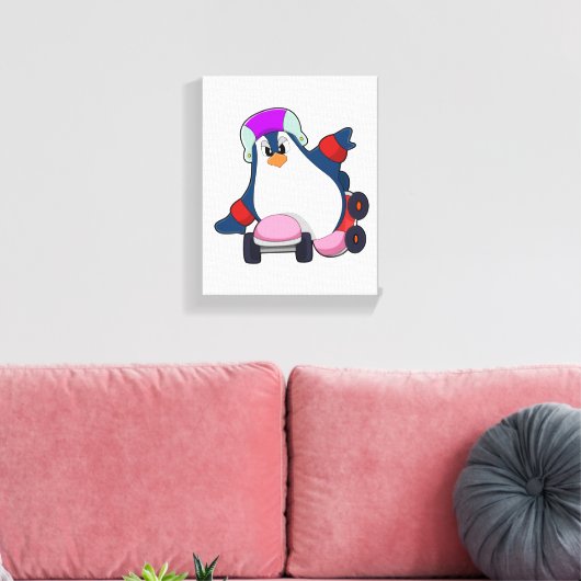 Pinguïn als gealigneerde Skater met gealigneerde S Canvas Afdruk (Insitu (Woonkamer))