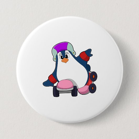 Pinguïn als gealigneerde Skater met gealigneerde S Ronde Button 7,6 Cm (Voorkant)
