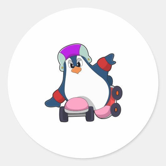 Pinguïn als gealigneerde Skater met gealigneerde S Ronde Sticker (Voorkant)