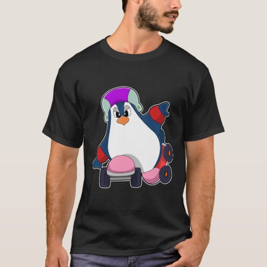 Pinguïn als gealigneerde Skater met gealigneerde S T-shirt (Voorkant)