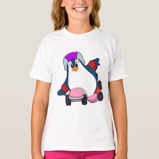 Pinguïn als gealigneerde Skater met gealigneerde S T-shirt (Voorkant)