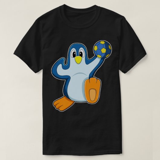 Pinguïn als handballspeler met handbal t-shirt (Design voorkant)