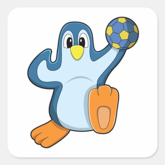 Pinguïn als handballspeler met handbal vierkante sticker (Voorkant)