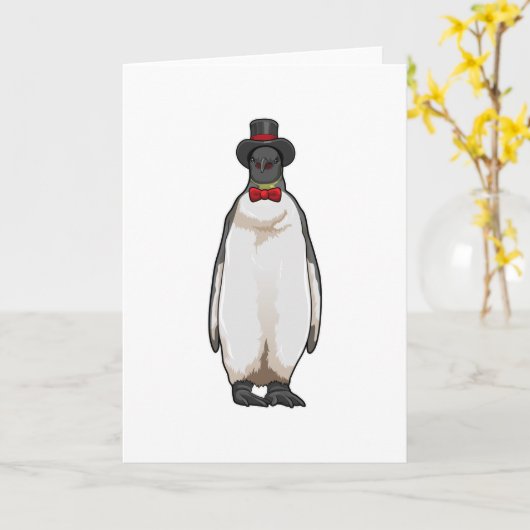 Pinguïn als heer met hoed kaart (Gele Bloem)