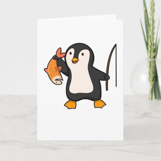 Pinguïn als hengelaar met vis kaart (Voorkant)
