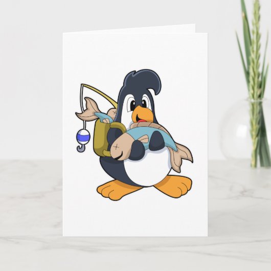 Pinguïn als hengelaar met vis kaart (Voorkant)