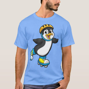 Pinguïn als Inline Skater met Inline Schaatsen en  T-shirt