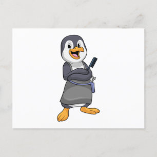 Pinguïn als kapper met kam briefkaart