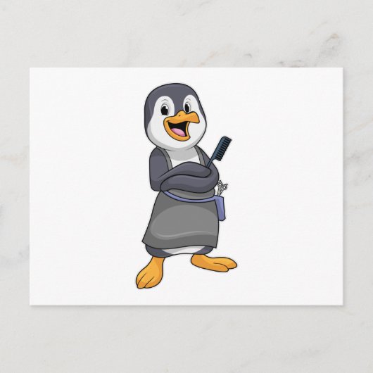 Pinguïn als kapper met kam briefkaart (Voorkant)