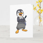 Pinguïn als kapper met kam kaart (Gele Bloem)