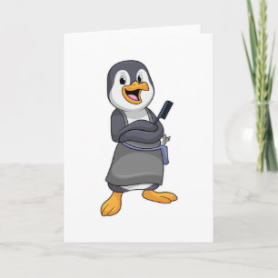 Pinguïn als kapper met kam kaart