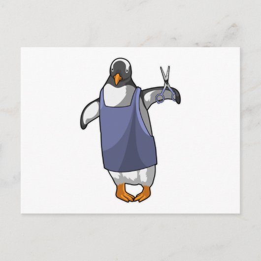Pinguïn als kapper met schaar briefkaart (Voorkant)