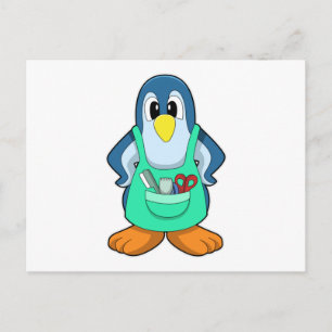 Pinguïn als kapper met schaar en scheermes briefkaart