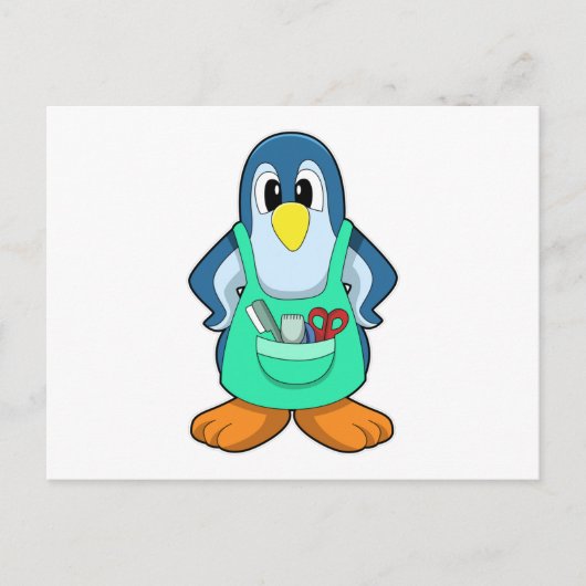 Pinguïn als kapper met schaar en scheermes briefkaart (Voorkant)