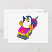 Pinguïn als kapper met scheermes briefkaart (Voorkant / Achterkant)