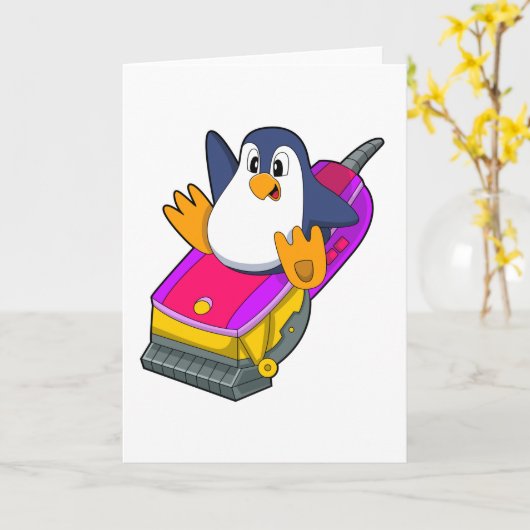 Pinguïn als kapper met scheermes kaart (Gele Bloem)