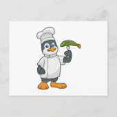 Pinguïn als kok met vis & kookschort briefkaart (Voorkant)