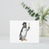Pinguïn als leraar met aanwijsstok briefkaart (Staand voorkant)
