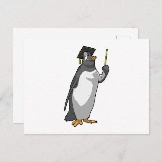 Pinguïn als leraar met aanwijsstok briefkaart (Voorkant / Achterkant)